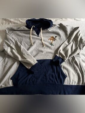 Ralph Lauren Navy and Gray Two-Tone Hooded Sweatshirt with embroidered polo bear